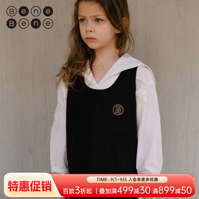 benebene女童毛呢背心连衣裙