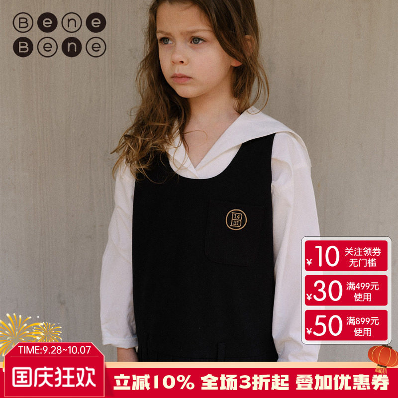 benebene女童毛呢背心连衣裙