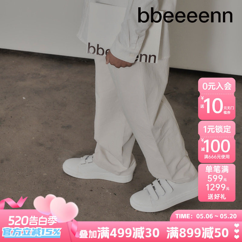 bbeeeenn夏季款皮革简约板鞋男女童魔术贴小白鞋学生休闲平底鞋子