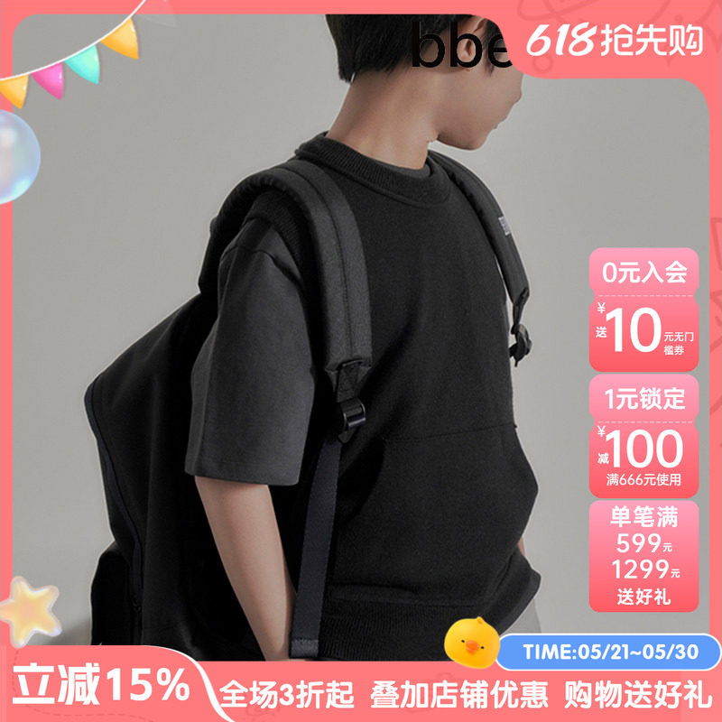 bbeeeenn春季新款男女儿童中大童针织马甲简约学生圆领鼠袋毛背心