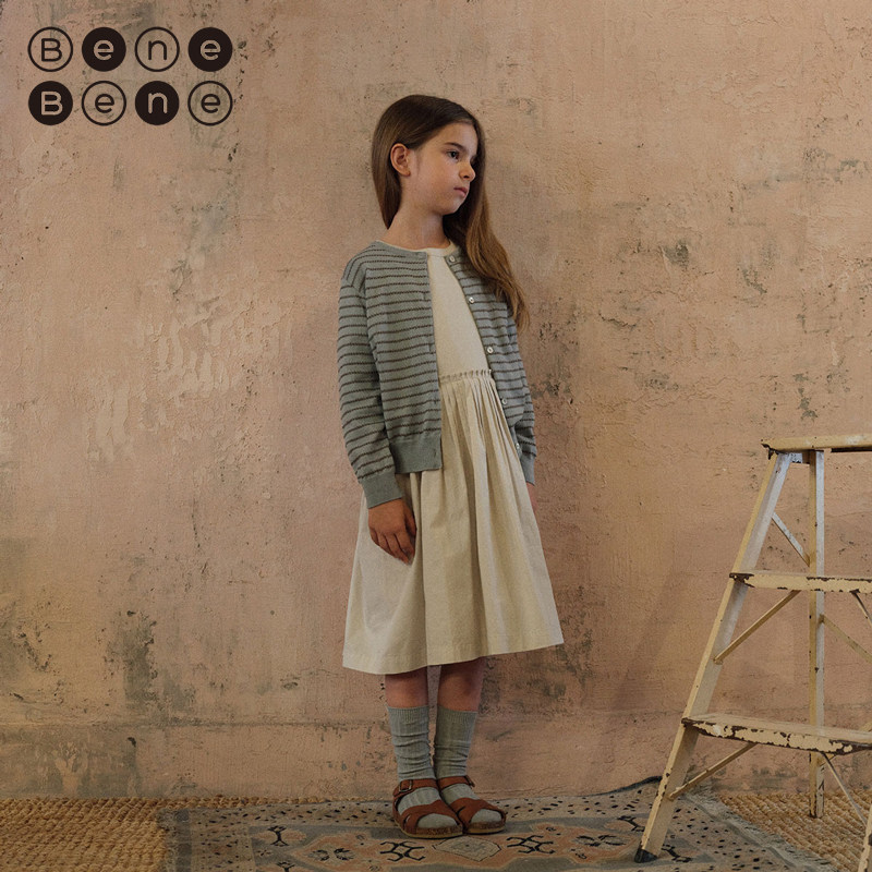 benebene针织条纹纯棉开衫毛衣薄外套春夏新款婴儿男女童针织外搭