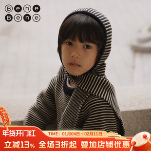 benebene韩国童装冬款新品条纹针织帽子男童女童羊毛护耳帽
