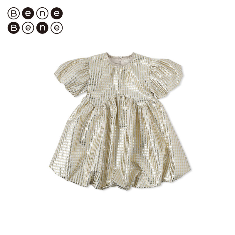 benebene四季新款女童格纹轻奢元素连衣裙超仙高级感公主短袖裙子