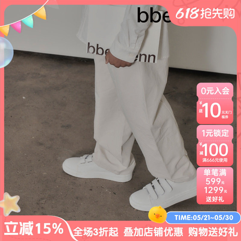 bbeeeenn夏季款皮革简约板鞋男女童魔术贴小白鞋学生休闲平底鞋子