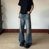 子K776 宽松cleanfit直筒长裤 布老哥Blog美式 复古手擦猫须牛仔裤