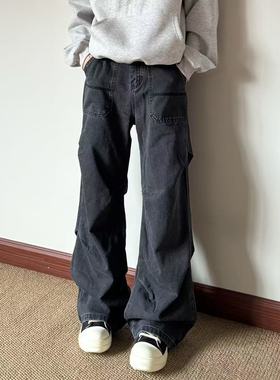 布老哥Blog复古宽松褶皱直筒工装裤