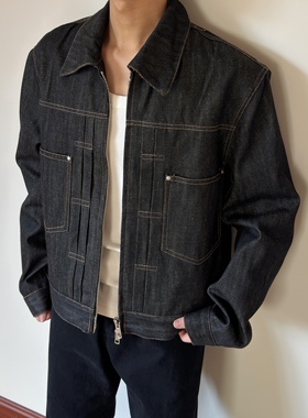 布老哥Blog美式复古捏褶黑色原牛外套重磅硬挺cleanfit外套W510