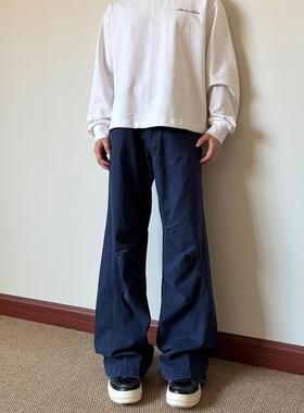 布老哥Blog美式复古设计感褶皱工装裤宽松百搭休闲直筒裤情侣K732