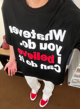 布老哥Blog美式微发泡字母印花短袖宽松显瘦设计感撞色T恤D223