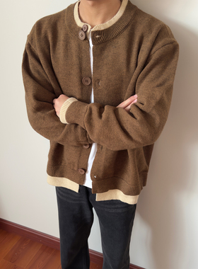 布老哥Blog复古老钱风假两件开衫毛衣秋冬新款宽松显高针织衫W379