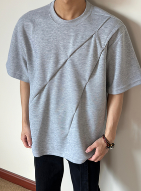 布老哥Blog夏季【二刀流】斜切剪裁圆领T恤宽松cleanfit短袖D216