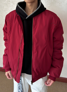 布老哥Blog美式复古刺绣撞钉夹克棉服冬季短宽显高保暖棉衣W609