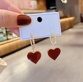 H40 精致小巧日常简约百搭耳饰220 甜美红色爱心耳环 新款 美式
