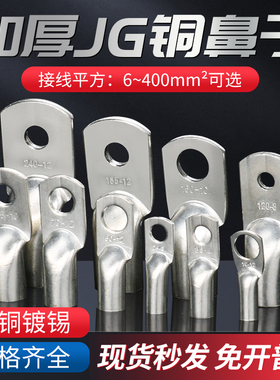 国标JG铜鼻子16/25/35/70/95/185加厚紫铜镀锡船用接地线端子线耳