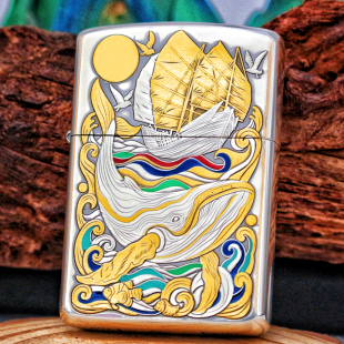 蝎子正-版鲲鹏万里佐罗防风打火机浮雕包银鎏金珐琅彩二代盔甲机