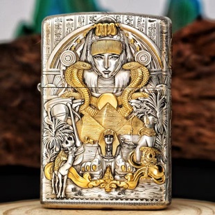 藏锋  夺宝奇兵佐罗防风打火机浮雕镀银鎏金五面埃及盔甲手工