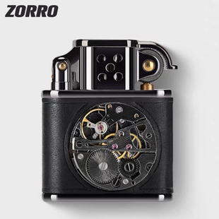 新款 创意潮纯铜牛皮高颜值表芯男 佐罗打火机煤油防风砂轮复古个性