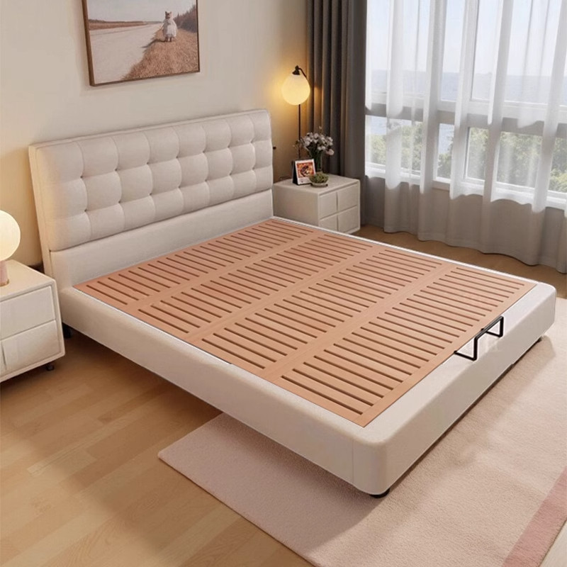 奶油风真皮床华夫格榉木主卧大床现代简约1米8双人床软包储物婚床