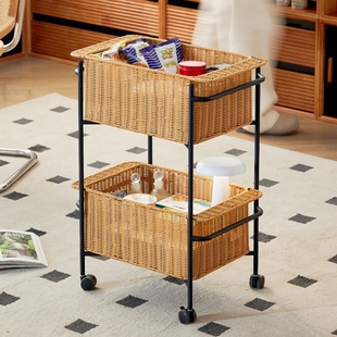 复古小推车置物架高级感客厅零食收纳筐卫生间阳台厨房移动收纳架