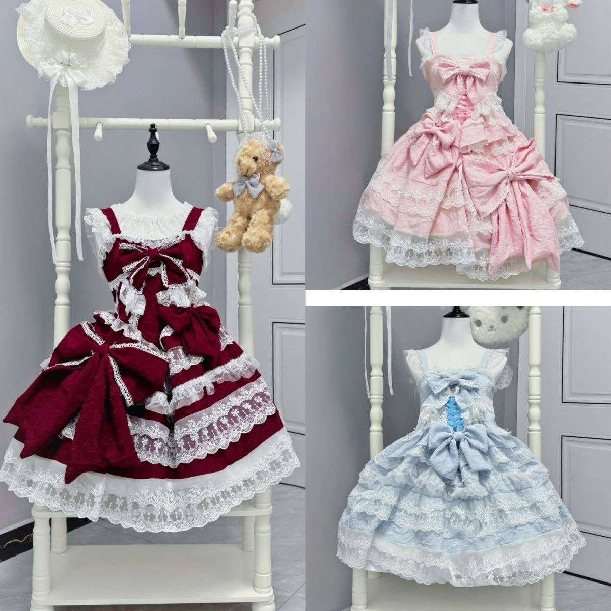 莺龄~原创设计洋装华丽重工花嫁jsk吊带连衣公主裙甜美可爱