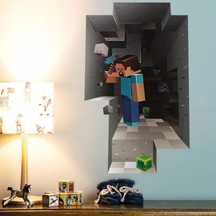 Minecraft我 世界高清小黑苦力怕史蒂夫墙贴自粘贴纸可移除墙纸