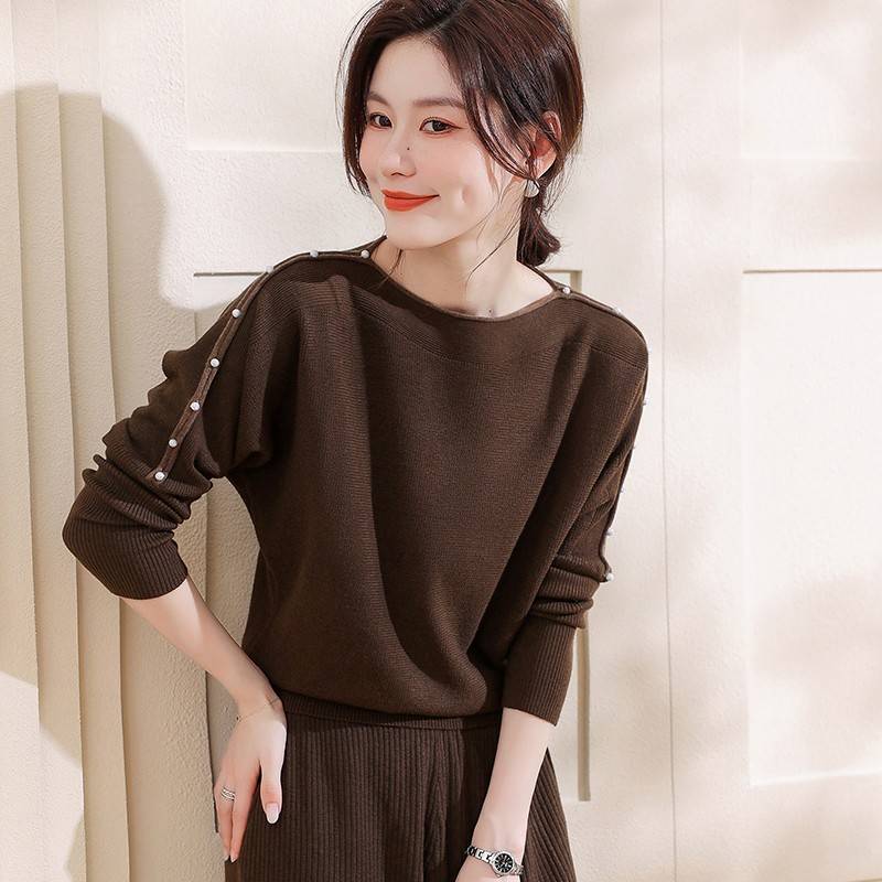一字领蝙蝠袖毛衣女春秋冬2025新款慵懒风洋气针织衫上衣打底内搭