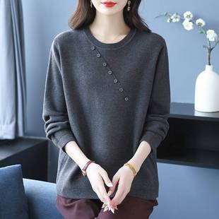 圆领宽松遮肉针织衫 毛衣时尚 洋气内搭上衣女 加大码 胖妈妈秋冬新款