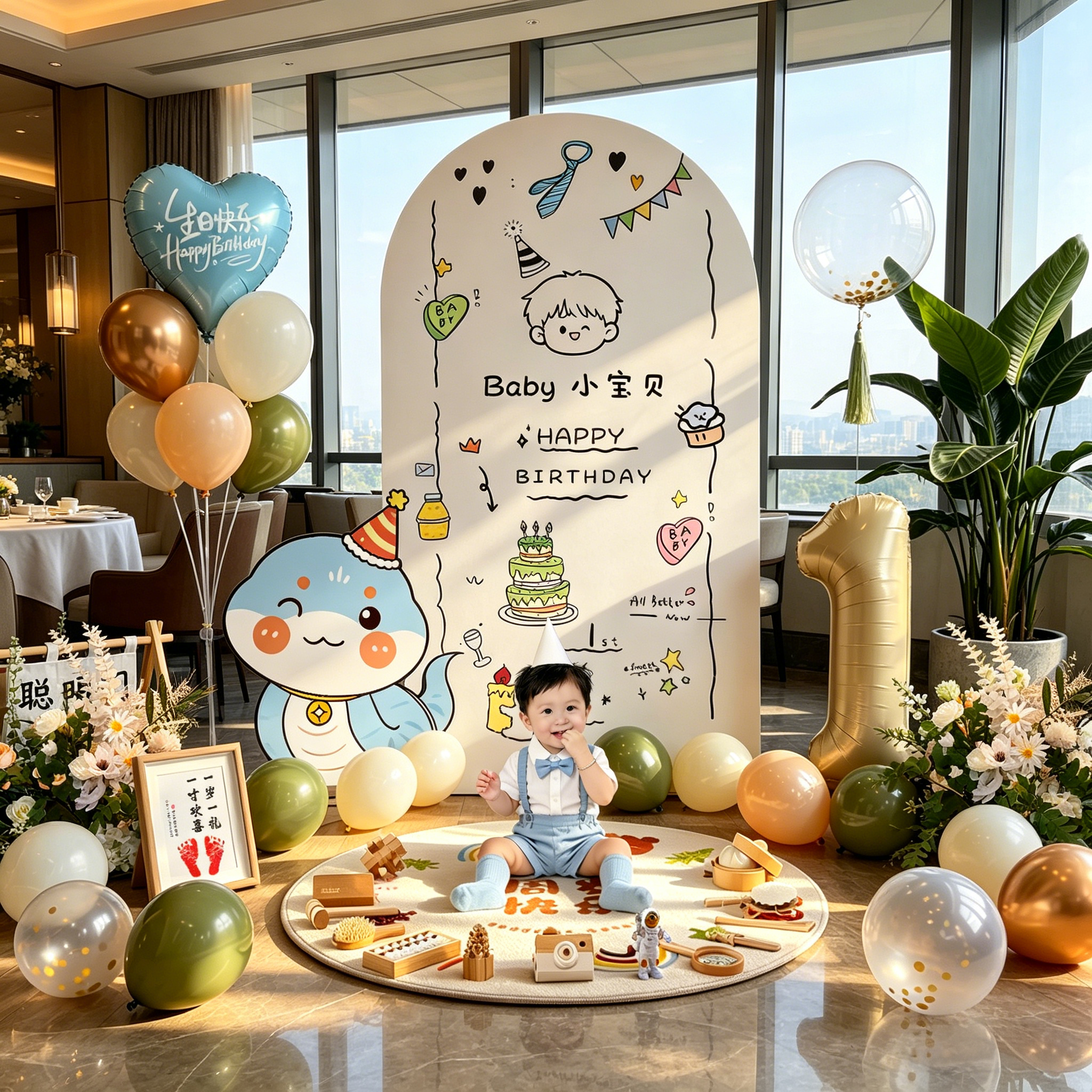宝宝一周岁生日场景布置氛围感装饰男女孩ins风抓周宴背景墙kt板