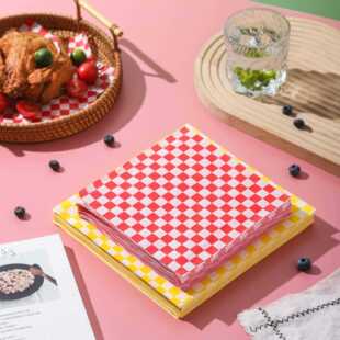 棋盘格子垫纸食品级家用烘焙防油纸餐厅油炸吸油纸淋膜彩色包装纸