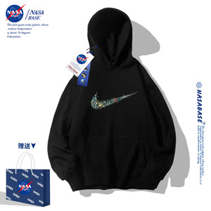 NASA联名黑色潮牌卫衣男连帽2023新款美式宽松青少年秋冬款外套