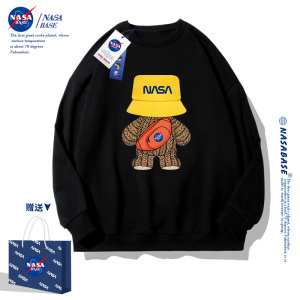 NASA联名小熊圆领卫衣男女春秋款2023新款美式潮牌宽松情侣装外套