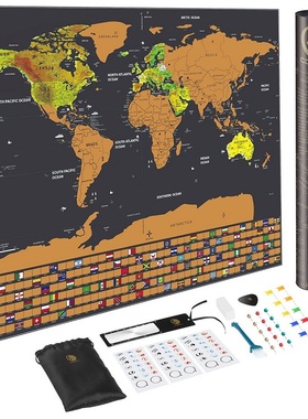 Colorful World Poster Scratch Off Map with Flags Child gift