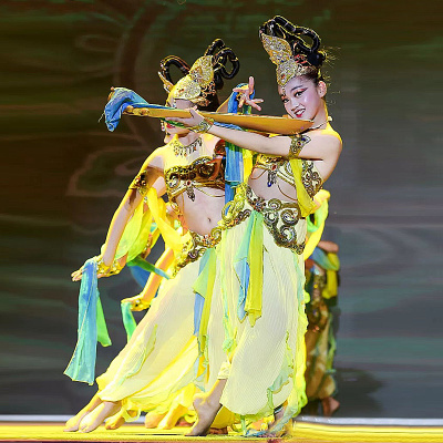丝路天音敦煌儿童舞蹈演出服女少儿古典民族反弹琵琶飞天舞表演服