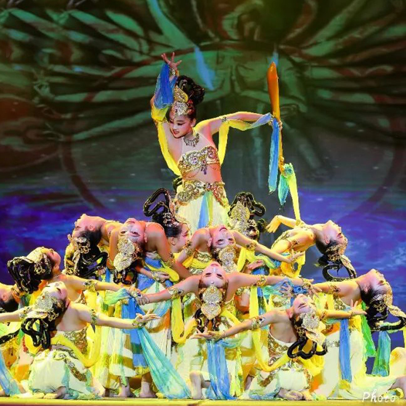 丝路天音敦煌舞蹈演出服女少儿民族反弹琵琶古典飞天舞表演服