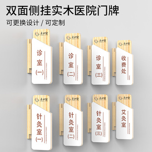 高档创意中式实木中医诊室双面侧挂可更换科室牌针灸推拿养生门牌标识牌医生办公室库房检验科门牌提示牌定制