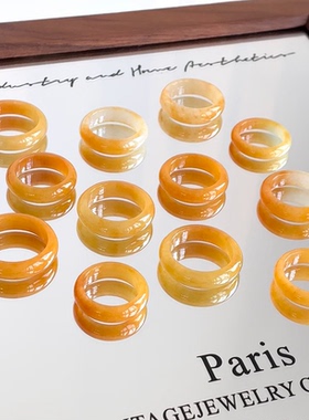 天然黄翡戒指女款玉石指环高级感小众黄翡戒指跑环翡翠戒指