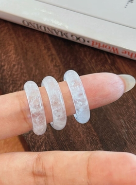 天然白水晶戒指女款玉石指环高级感小众白水晶戒指跑环翡翠戒指