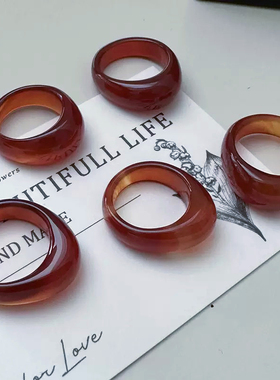 天然红玛瑙戒指扳指红玉髓扳指男女款食指玉石指环扳指