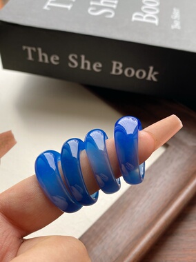 天然海蓝宝戒指招财转运玉戒指简约指环