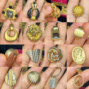 Ivintage西洋古董首饰重工1928人像立体金色单个耳钉合集