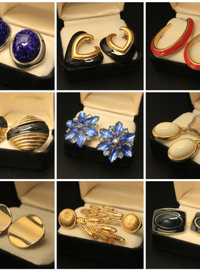 C10|vintage中古耳夹耳钉TRIFARI皇冠标juliana