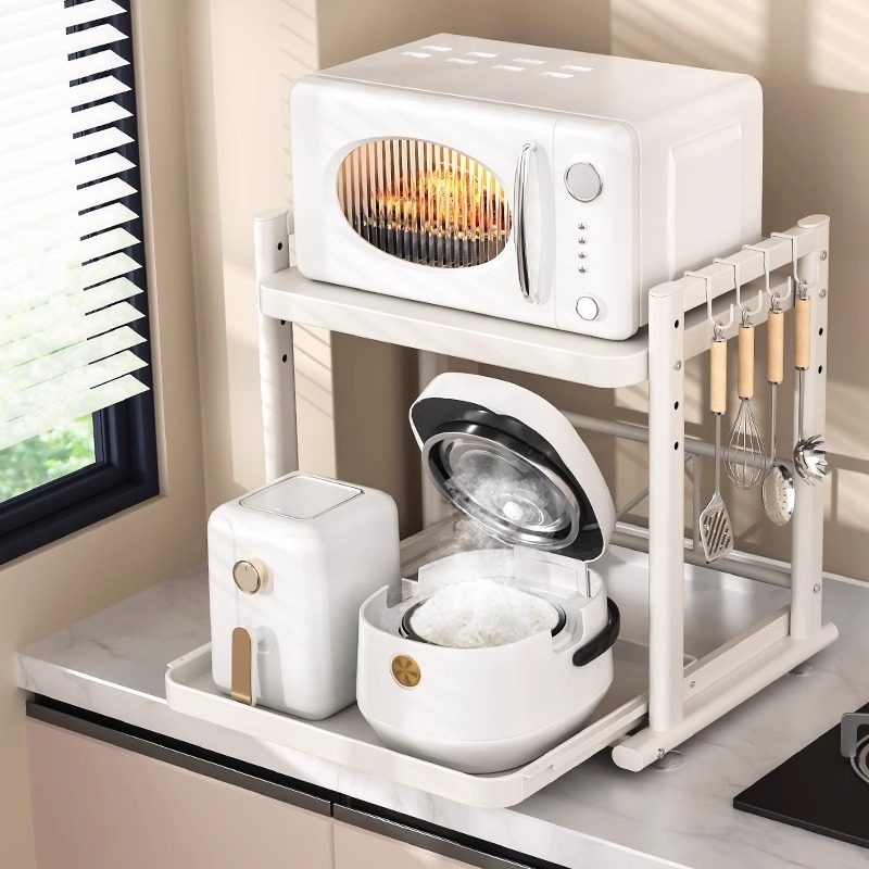 微波炉架子置物架抽拉式厨房电饭煲台面双层多功能电器烤箱收纳架,厨房/烹饪用具,微波炉置物架,淘宝优惠券,粉丝福利购,淘宝优惠卷