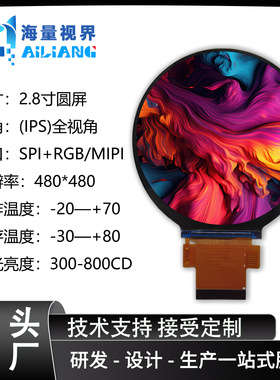 2.8寸液晶显示屏480X480IPS圆形屏LCD圆屏电脑智能家居扫地机智能