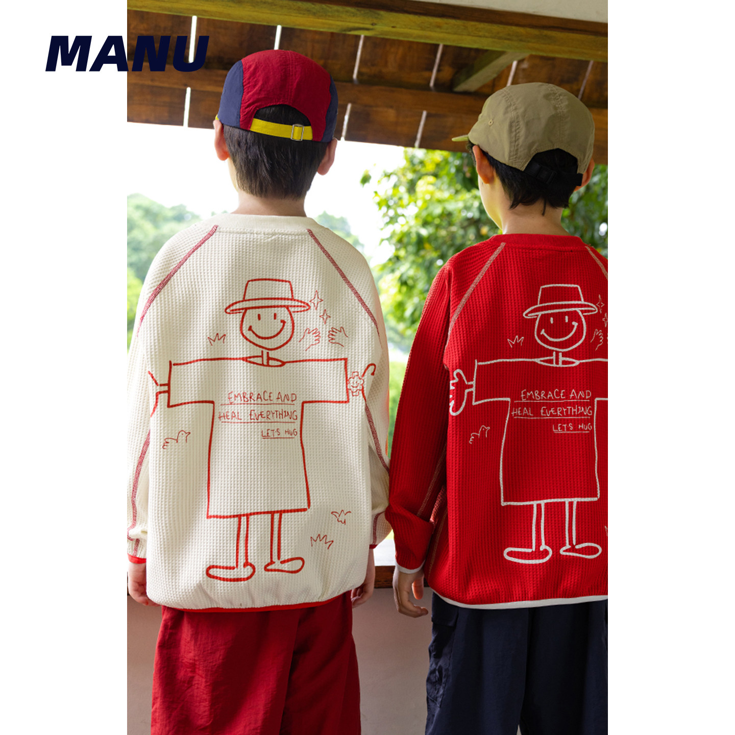 速干华夫格 MANUKIDS童装男童26秋季卡通机器人明线中大童卫衣