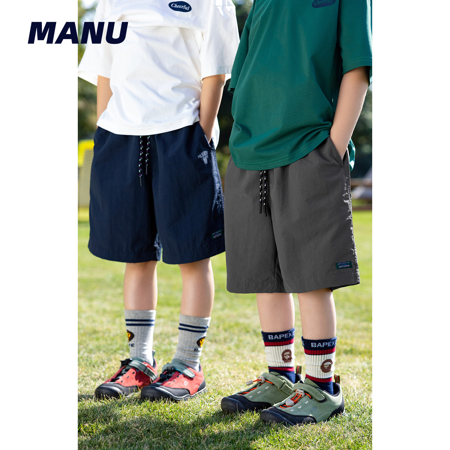 速干防水 MANUKIDS童装男童26夏季山系简约腰带中大童五分裤短裤