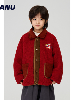 MANUKIDS童装男童25冬季小马刺绣红色新娘保暖中大童棉服拜年服