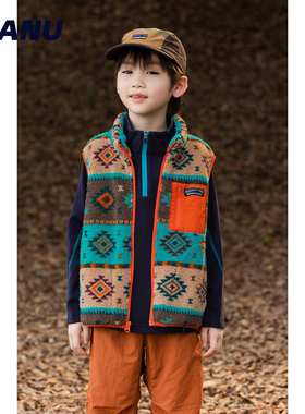 MANUKIDS童装男童25秋冬满版印花嘻哈奥粒绒保暖外套中大童马甲