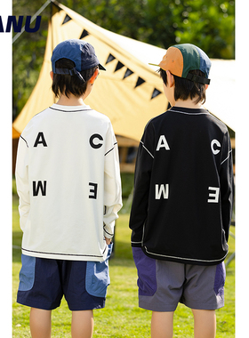 MANUKIDS童装男童25春季明线字母印花宽松日系打底中大童长袖T恤