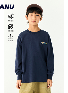 7A抗菌速干 MANUKIDS童装男童25秋季字母卡通磨毛中大童长袖T恤