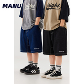 男童24夏季 新款 字母刺绣日系宽松儿童五分裤 MANUKIDS童装 牛仔短裤